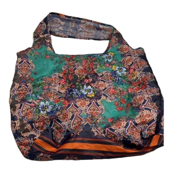 Johnny Was Foldable Floral Nylon Shopping Tote Reusable NEW Unused 4x5” folded - Picture 4 of 5